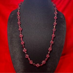 Elegant Garnet Cluster Beaded Necklace